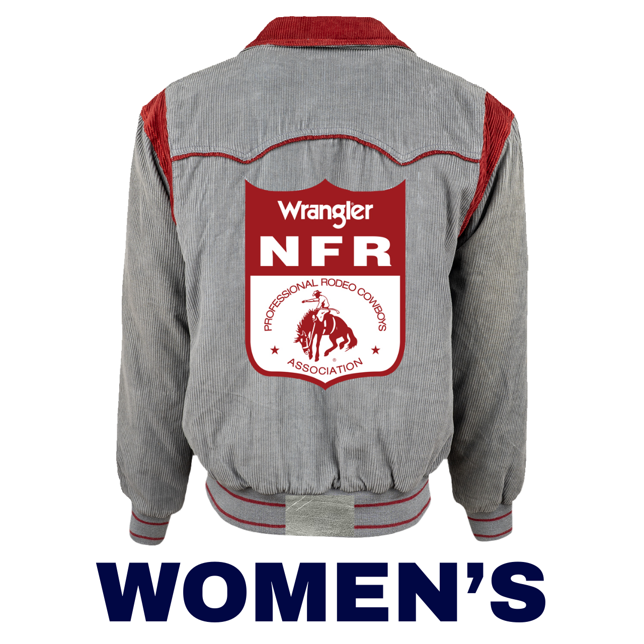 Gray jacket with red accents featuring Wrangler NFR logo on a white background